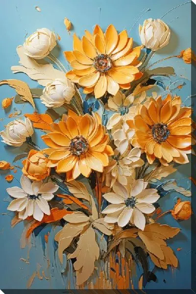 Картина маслом Подсолнухи в стиле мастихин №12