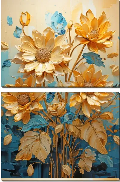 Модульная картина Подсолнухи в стиле мастихин №13