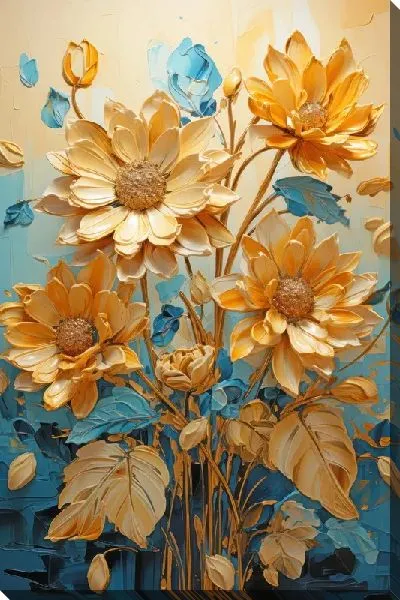 Картина маслом Подсолнухи в стиле мастихин №13