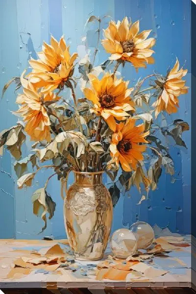 Картина маслом Букет подсолнухов в вазе №35