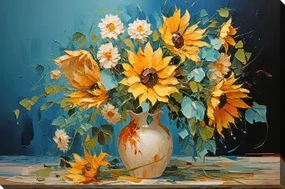 Картина маслом Букет подсолнухов в вазе №36