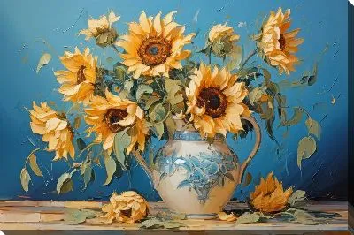 Картина маслом Букет подсолнухов в вазе №38