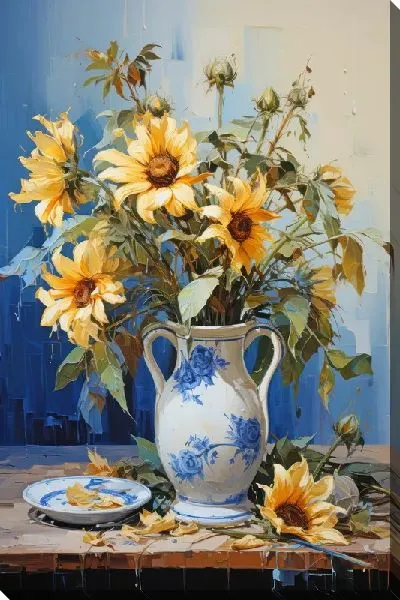Картина маслом Букет подсолнухов в вазе №39