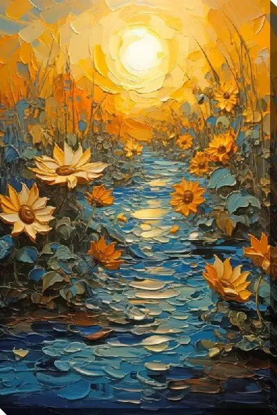 Картина маслом Подсолнухи в природе