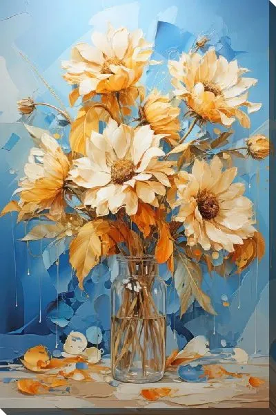 Картина маслом Подсолнухи в вазе в стиле мастихин №34