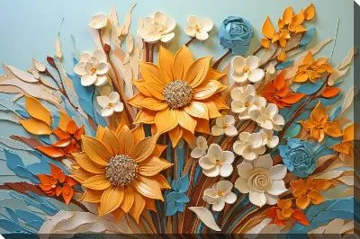 Картина маслом 3D подсолнухи