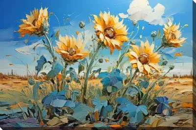 Картина маслом Подсолнухи в стиле мастихин №41