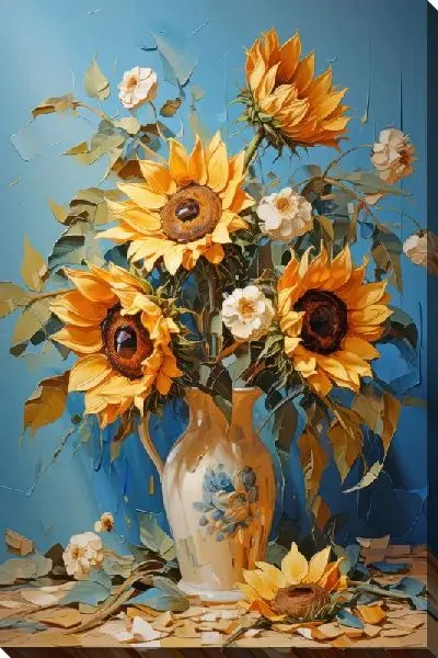 Картина маслом Подсолнухи в вазе в стиле мастихин №38