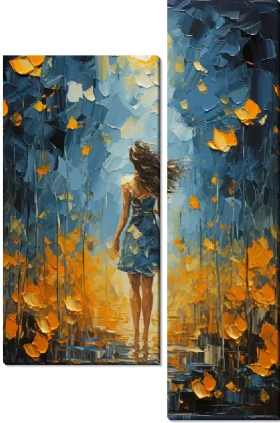 Модульная картина Девушка идет по тропинке в стиле мастихин