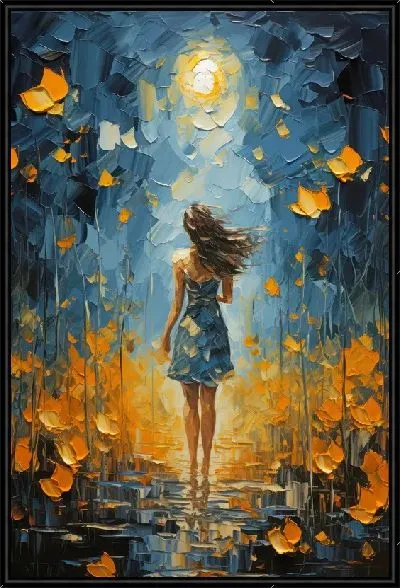 Картина Девушка идет по тропинке в стиле мастихин