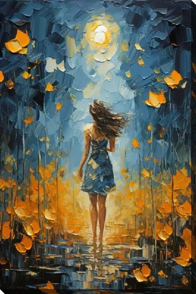 Постер Девушка идет по тропинке в стиле мастихин