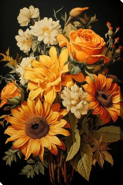 Картина маслом Подсолнухи в стиле винтаж №3