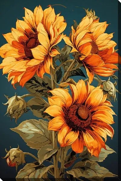Картина маслом Подсолнухи в стиле винтаж №4