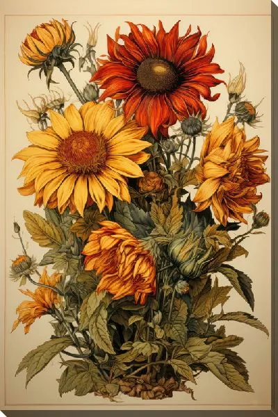 Картина маслом Подсолнухи в стиле винтаж №6