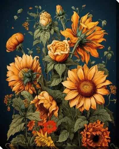 Картина маслом Подсолнухи в стиле винтаж №8