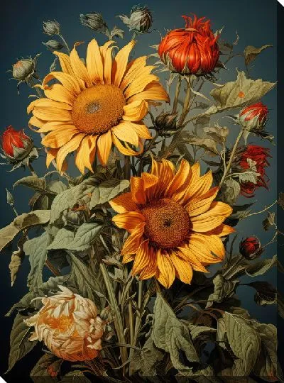 Картина маслом Подсолнухи в стиле винтаж №9