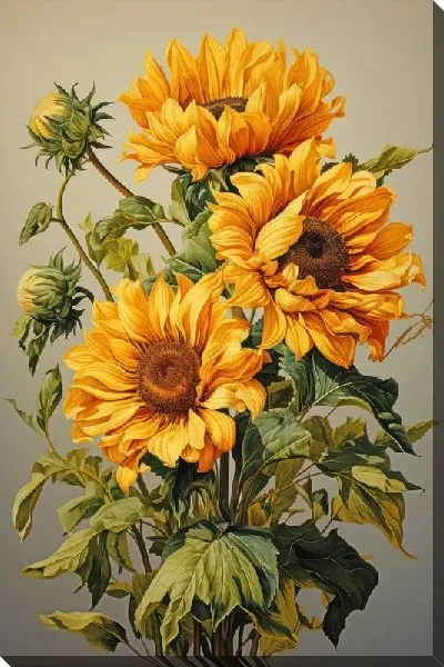 Картина маслом Подсолнухи в стиле винтаж №10