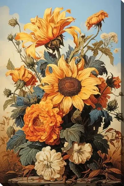 Картина маслом Подсолнухи в стиле винтаж №11