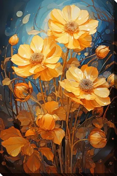 Картина маслом Золотые цветы №10