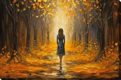 Картина маслом Прогулка по тропинке осеннего леса
