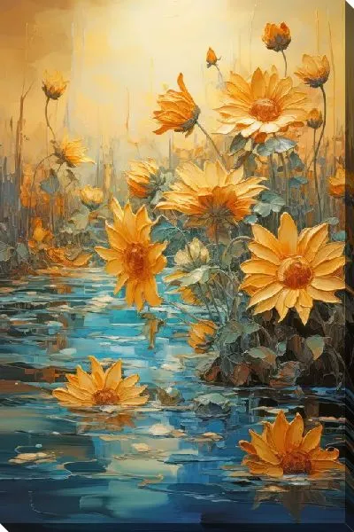 Картина маслом Подсолнухи у воды