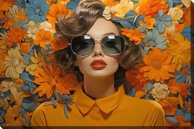 Картина маслом Девушка в солнечных очках и желтые цветы