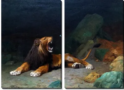 Модульная картина Лев рычит на бабочку (Lion Snapping at a Butterfly)