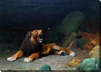 Постер Лев рычит на бабочку (Lion Snapping at a Butterfly)