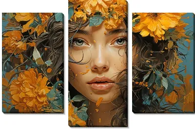Модульная картина Девушка и желтые цветы