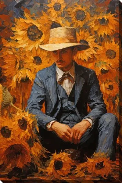 Картина маслом Мужчина и подсолнухи №3
