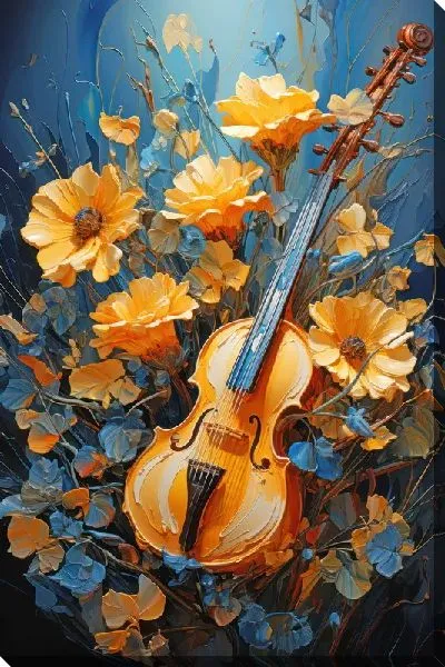 Постер Скрипка и цветы