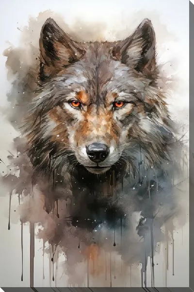 Картина маслом Волк в стиле акварель №1