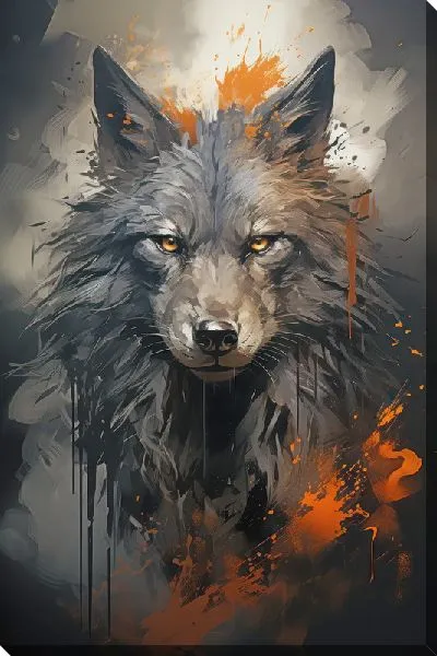 Картина маслом Волк в стиле акварель №3