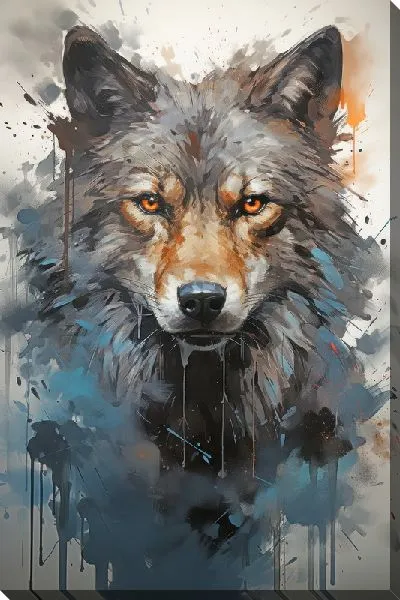 Картина маслом Волк в стиле акварель №4