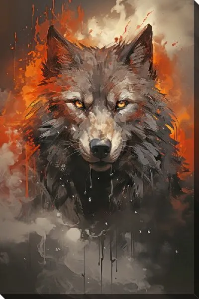 Картина маслом Волк в стиле акварель №5