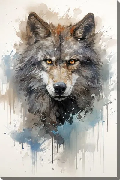 Картина маслом Волк в стиле акварель №6
