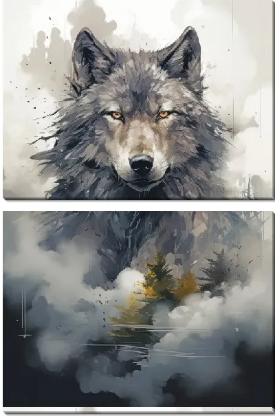 Модульная картина Волк в тумане