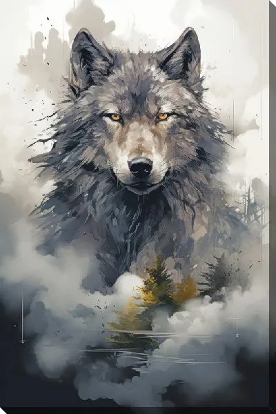 Картина маслом Волк в тумане