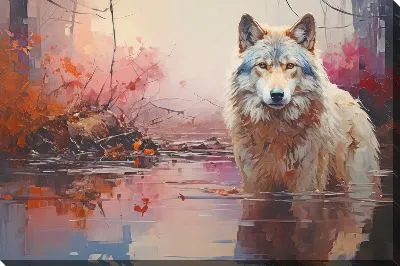 Картина маслом Волк в воде