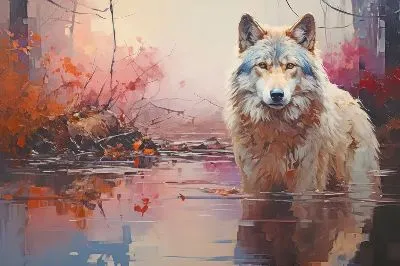 Плакат Волк в воде