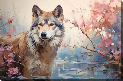 Картина маслом Волк и цветы