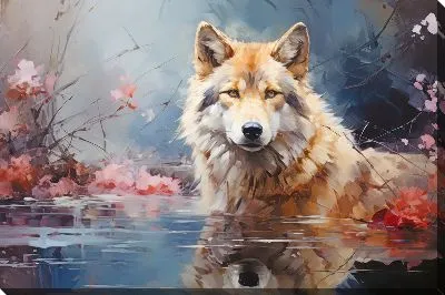 Картина маслом Волк в воде №2