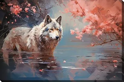 Картина маслом Волк в воде №3