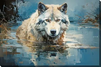 Картина маслом Волк в воде №8