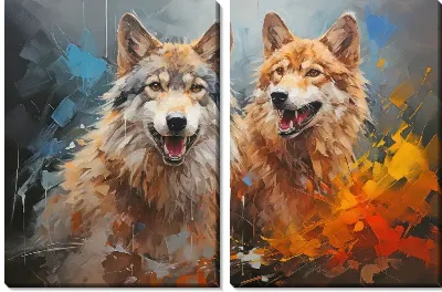 Модульная картина Два арт волка