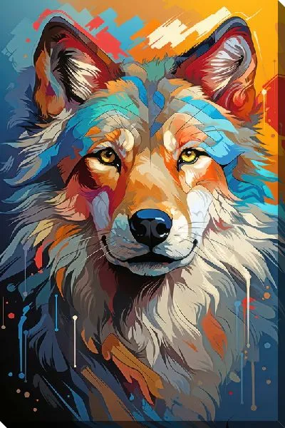 Картина маслом Волк в стиле поп-арт №2