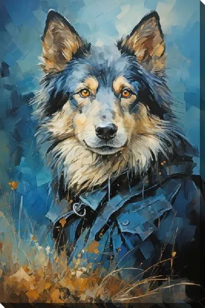 Картина маслом Собака в синем пиджаке