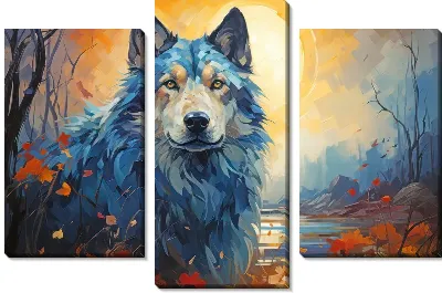 Модульная картина Волк на фоне луны №2