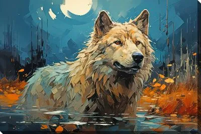 Картина маслом Волк в воде №15