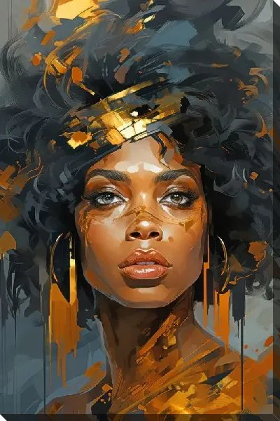Картина маслом Африканка с золотом №12